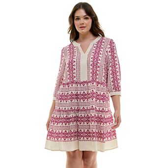 Plus Size Figueroa & Flower V-Neck Printed Baby Doll Dress