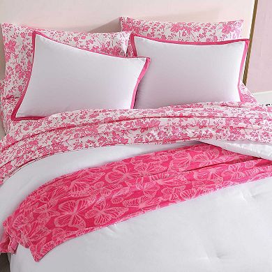 Betsey Johnson Signature Hotel Solid White and Pink King Comforter Set