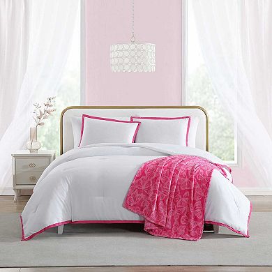 Betsey Johnson Signature Hotel Solid White and Pink King Comforter Set