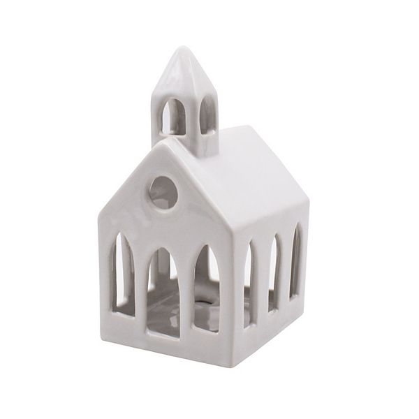 St. Nicholas Square® White Ceramic Church Tealight Holder - Multi