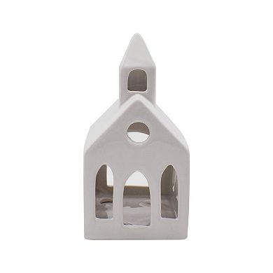 St. Nicholas Square White Ceramic Church Tealight Holder