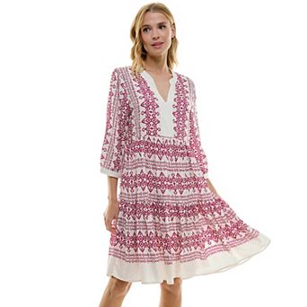 Women's Figueroa & Flower V-Neck Elbow Sleeve Baby Doll Dress