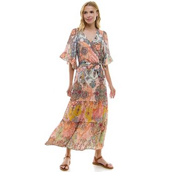 Women's Figueroa & Flower Flutter Sleeve Tiered Maxi Dress