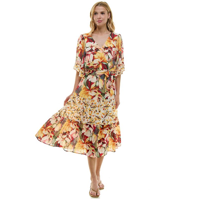 Women's Figueroa & Flower Flutter Sleeve Tiered Maxi Dress,