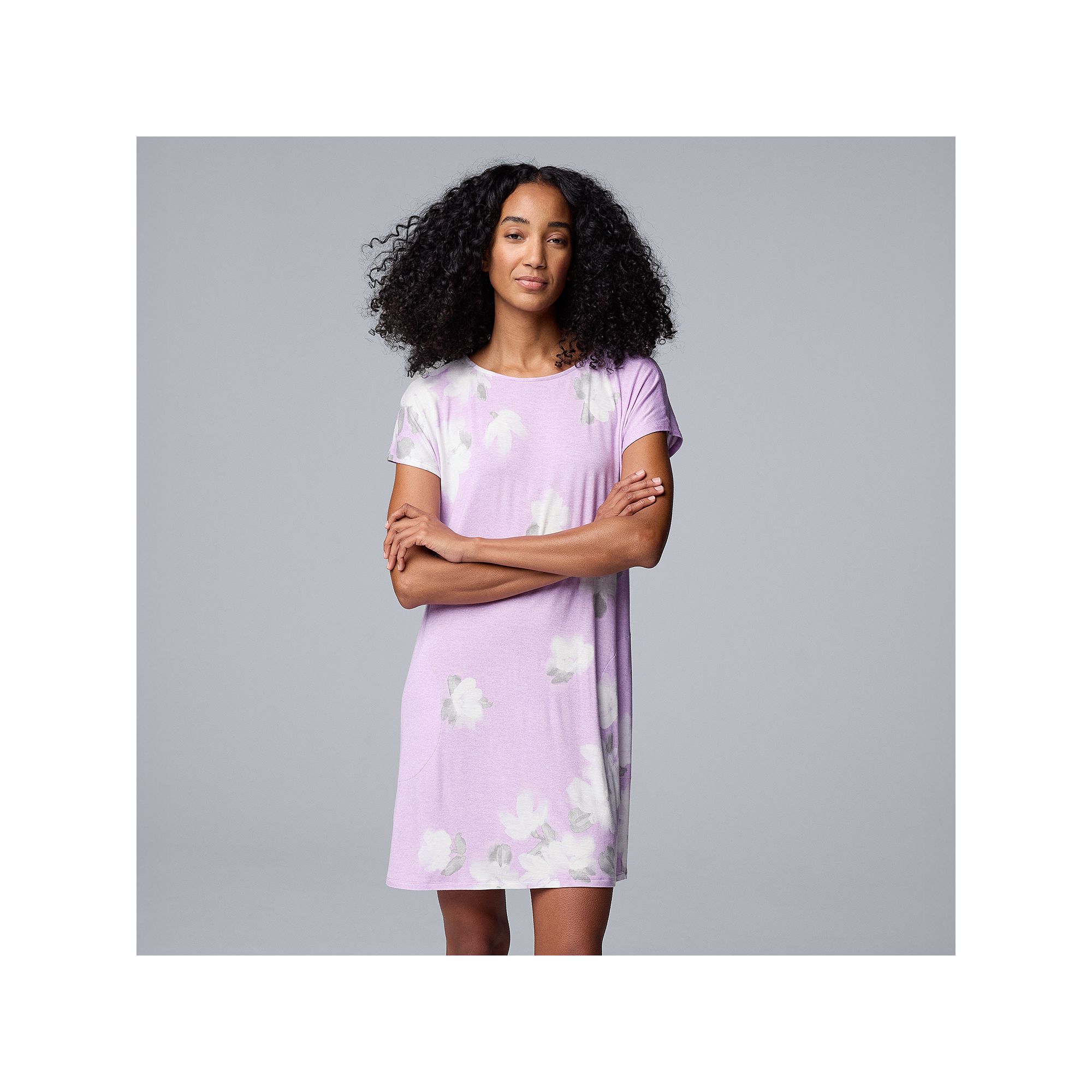 Womens Simply Vera Vera Wang Short Sleeve Nightgown, Size: XS, Purple Plac
