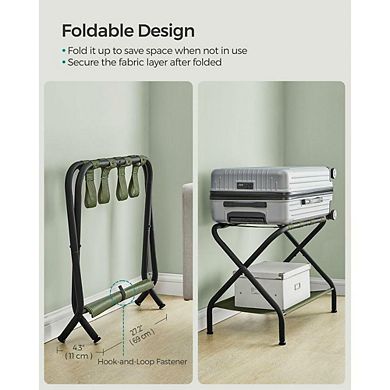Luggage Rack With Storage Shelf, Suitcase Stand, Steel Frame, Foldable