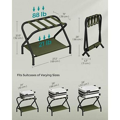 Luggage Rack With Storage Shelf, Suitcase Stand, Steel Frame, Foldable