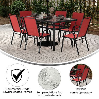 Merrick Lane 7pc Patio Dining Set With Tempered Glass Table And 6 Textilene Chairs