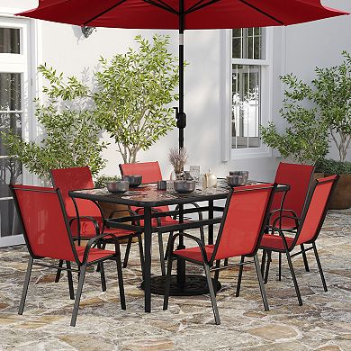 Merrick Lane 7pc Patio Dining Set With Tempered Glass Table And 6 Textilene Chairs
