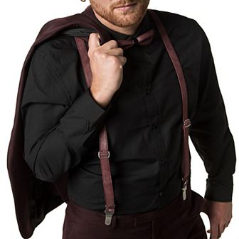 Men's Suede Leather Fashion Suspenders and Bow Tie Set - Y Back