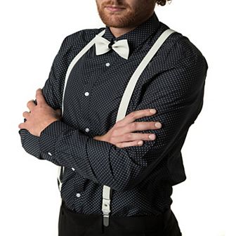 Men's Suede Leather Fashion Suspenders and Bow Tie Set - Y Back