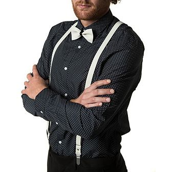 Men's Suede Leather Fashion Suspenders and Bow Tie Set - Y Back