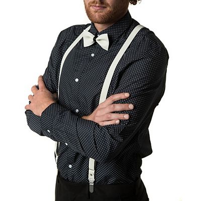 Men's Suede Leather Fashion Suspenders and Bow Tie Set - Y Back