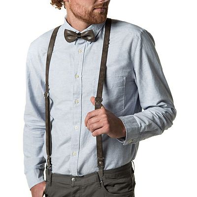 Men's Suede Leather Fashion Suspenders and Bow Tie Set Y Back