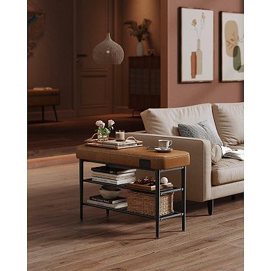 Shoe Bench With Metal Shelves