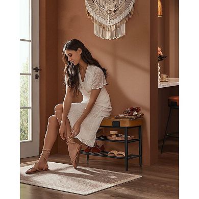 Shoe Bench With Metal Shelves