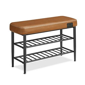 Shoe Bench With Metal Shelves