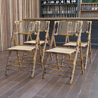 Emma And Oliver 4 Pack Rattan Folding Chair