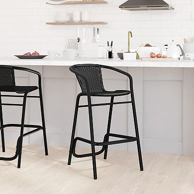 Emma And Oliver Indoor-outdoor Rattan Restaurant Barstool