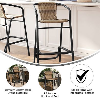 Emma And Oliver Indoor-outdoor Rattan Restaurant Barstool