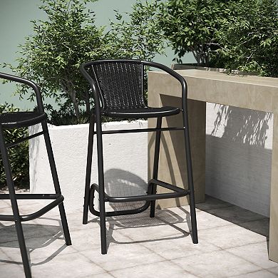 Emma And Oliver Indoor-outdoor Rattan Restaurant Barstool