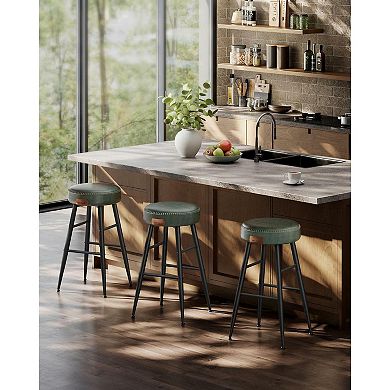 Bar Stools Set Of 2, Kitchen Counter Stools, Breakfast Stools, Synthetic Leather With Stitching