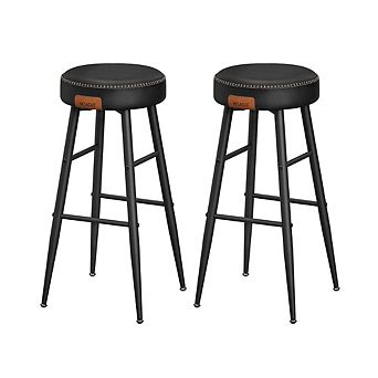 Bar Stools Set Of 2, Kitchen Counter Stools, Breakfast Stools, Synthetic Leather With Stitching