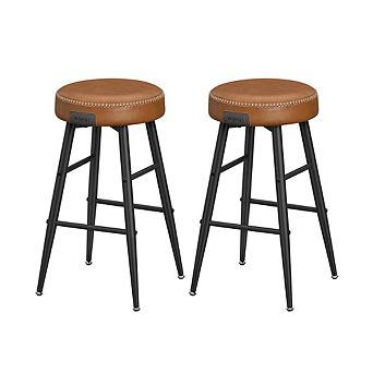 Bar Stools Set Of 2, Kitchen Counter Stools, Breakfast Stools, Synthetic Leather With Stitching