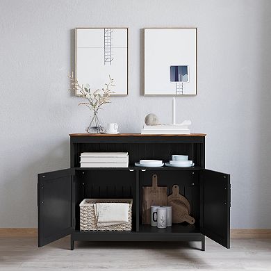 Merrick Lane Sideboard And Buffet Cabinet With Open And Closed Storage