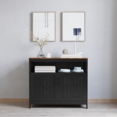 Merrick Lane Sideboard And Buffet Cabinet With Open And Closed Storage