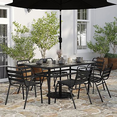 Merrick Lane 7pc Outdoor Dining Set With Glass Table, 4 Chairs, 2 Chairs With Arms