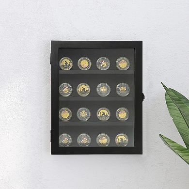 Merrick Lane Wooden Medals Display Case With Removable Shelves