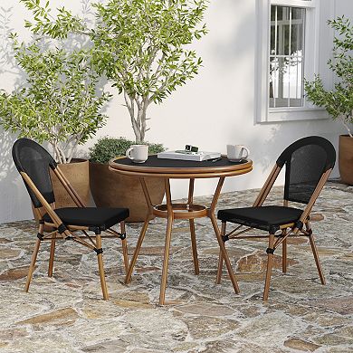 Merrick Lane Bistro Table With Textilene Pattern And Metal Frame