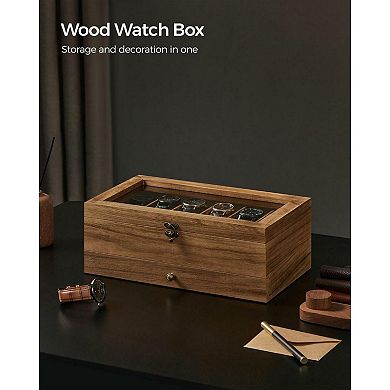 2-tier Watch Display Case With Large Glass Lid Rustic Walnut