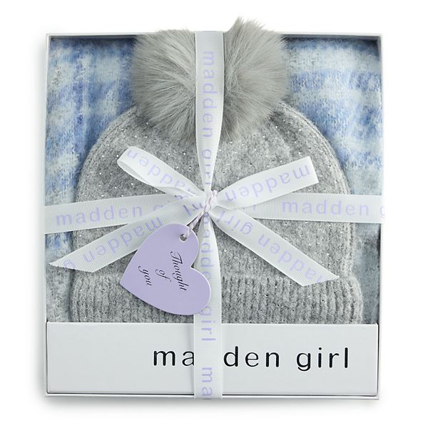 Madden Girl NWT Tinsel Weave Beanie & Oblong Scarf 2-Piece Set Gold madden girl Plaid Scarf and Rhinestone Beanie 2-Piece Set main image 3
