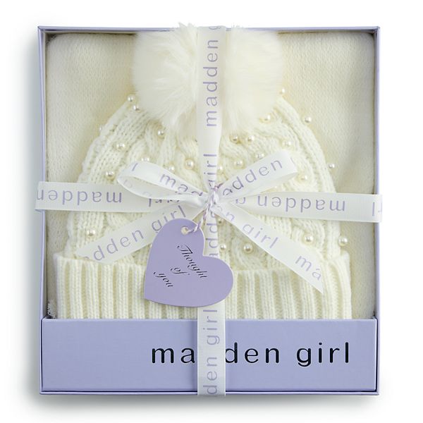 Juniors' madden girl Soft Scarf & Cable Knit Beanie Hat Boxed Set - Ivory