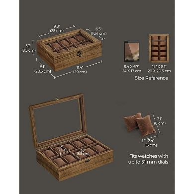 10-slot Solid Wood Watch Box Rustic Walnut