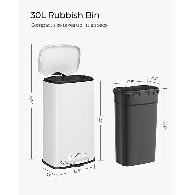 8 Gallon Stainless Steel Step Trash Can With Hinged Lid