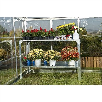 Outdoor Metal Shelving Unit Garden Potting Bench In Sturdy Galvanized Steel