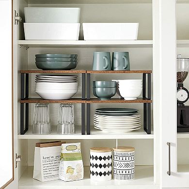 4-Piece Adjustable Cabinet Shelf Organizer Set for Kitchen, Pantry, and Countertop Storage