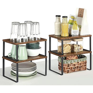 4-Piece Adjustable Cabinet Shelf Organizer Set for Kitchen, Pantry, and Countertop Storage