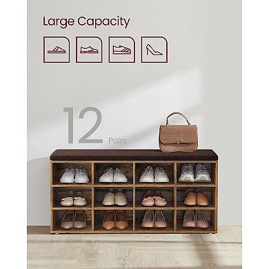 Shoe Bench With Cushion, Entryway Bench With 12 Compartments