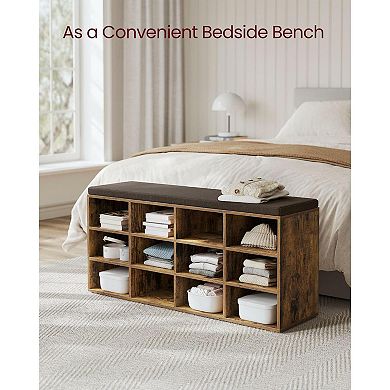Shoe Bench With Cushion, Entryway Bench With 12 Compartments