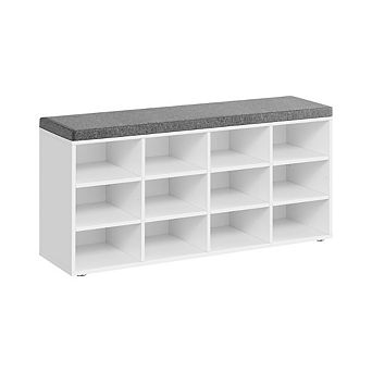 Shoe Bench With Cushion, Entryway Bench With 12 Compartments