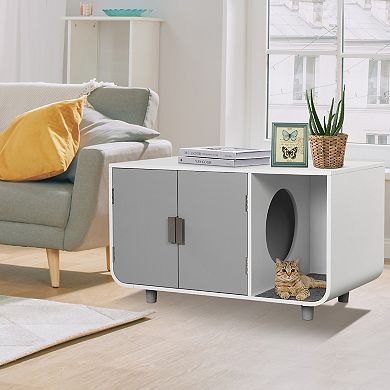 Cat Litter Box Enclosure Furniture With Removable Mat