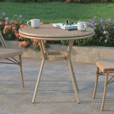 Emma And Oliver Bistro Table With Metal Frame And Tempered Glass Top