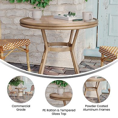 Emma And Oliver Bistro Table With Metal Frame And Tempered Glass Top