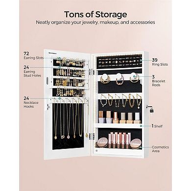 Stylish Jewelry Storage Cabinet with Mirror and LED Lights, Wall or Door Mountable