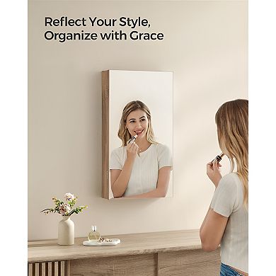 Stylish Jewelry Storage Cabinet with Mirror and LED Lights, Wall or Door Mountable