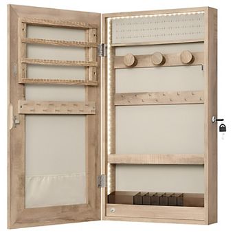 Stylish Jewelry Storage Cabinet with Mirror and LED Lights, Wall or Door Mountable